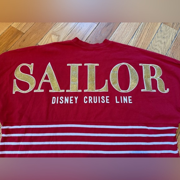 Disney Cruise Line Spirit Jersey Red White Glitter Sailor Striped Sz L NWT FLAW - Picture 3 of 14